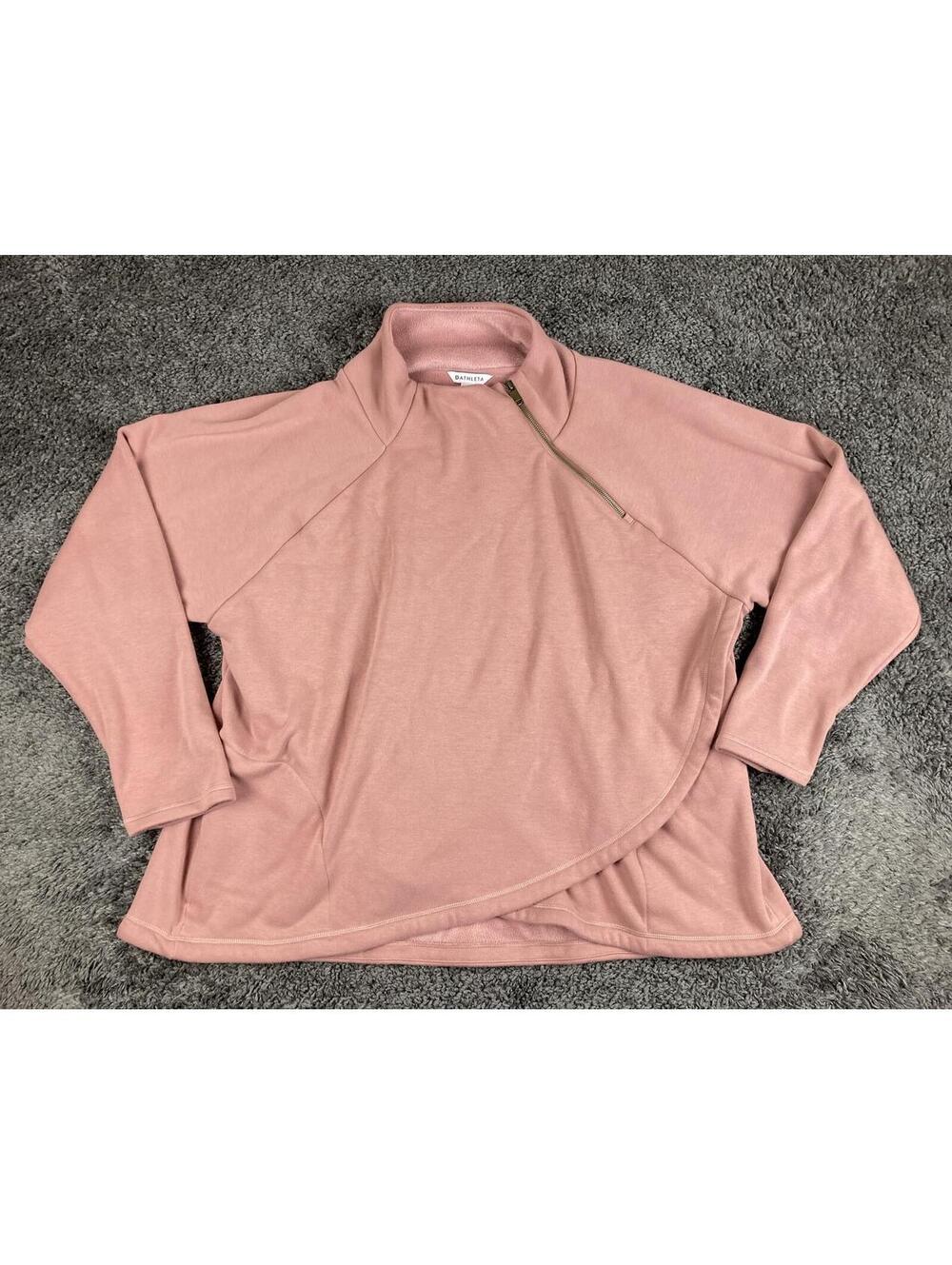 Athleta Cozy Karma Asymmetrical Pullover Pink 1/4 Zip Sweatshirt Thumbhole Sz 3X